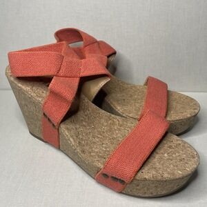 Lucky Brand Coral Cork Wedge Sandals Women's 8.5 Platform Heels Slip On